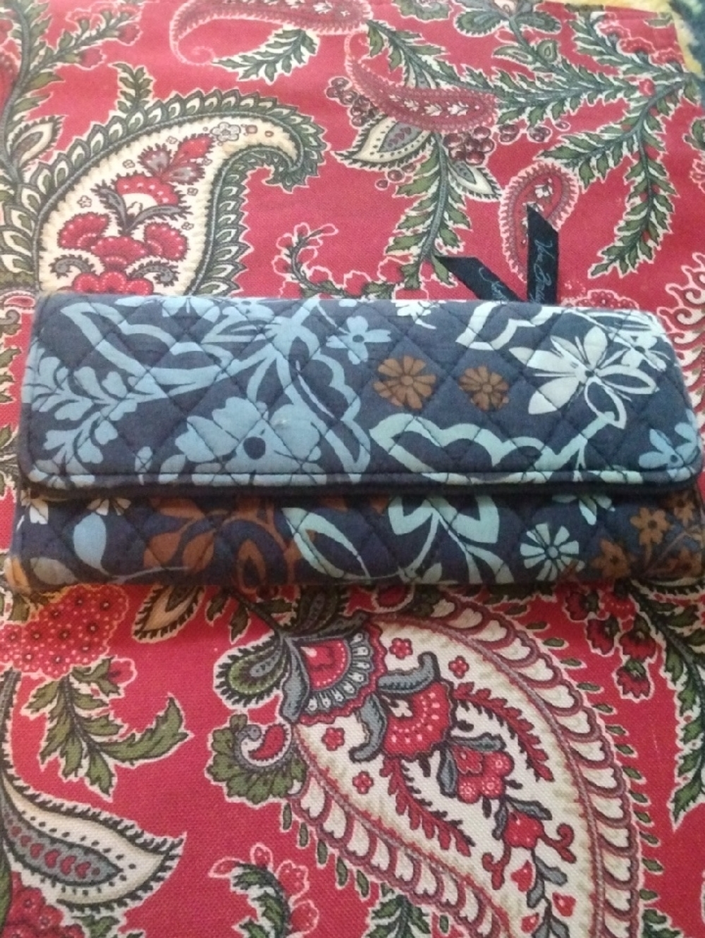 Vera Bradley Quilted Floral Fold-Over Wallet in Blue and Brown